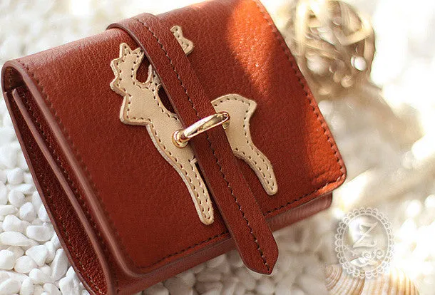 Handmade vintage custom sweet cute leather billfold trifold wallet for women/lady