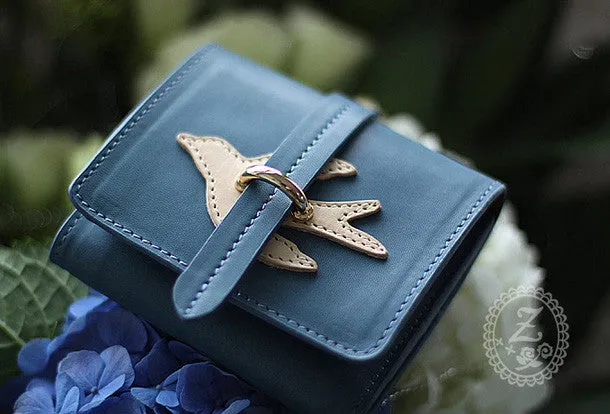 Handmade vintage custom sweet cute leather billfold trifold wallet for women/lady