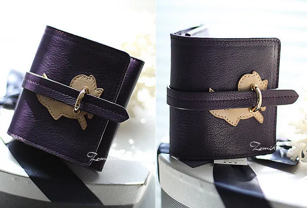 Handmade vintage custom sweet cute leather billfold trifold wallet for women/lady