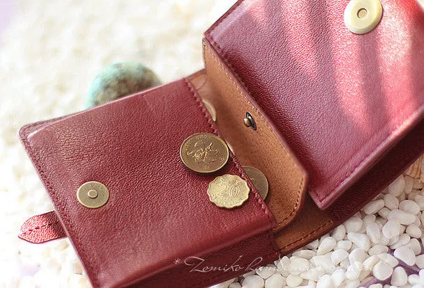 Handmade vintage custom sweet cute leather billfold trifold wallet for women/lady