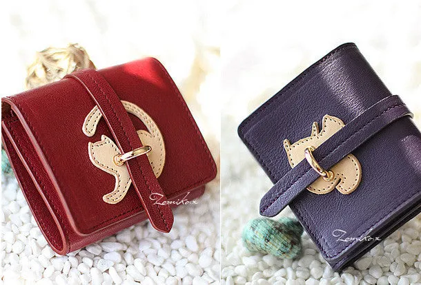 Handmade vintage custom sweet cute leather billfold trifold wallet for women/lady