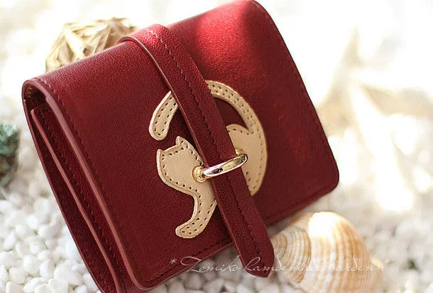 Handmade vintage custom sweet cute leather billfold trifold wallet for women/lady