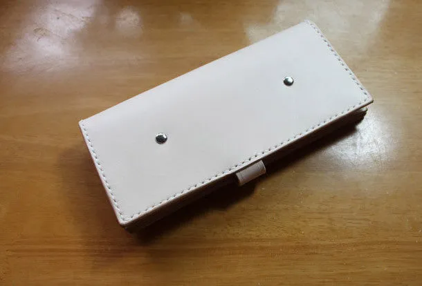 Handmade vintage purse leather wallet long phone wallet clutch wallet beige women