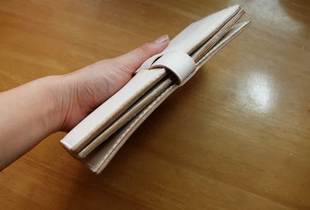 Handmade vintage purse leather wallet long phone wallet clutch wallet beige women