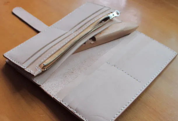 Handmade vintage purse leather wallet long phone wallet clutch wallet beige women