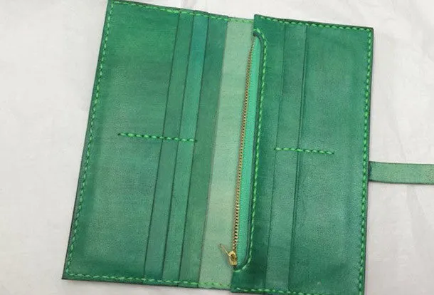 Handmade vintage purse leather wallet long phone wallet clutch wallet beige women