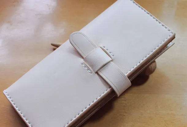 Handmade vintage purse leather wallet long phone wallet clutch wallet beige women