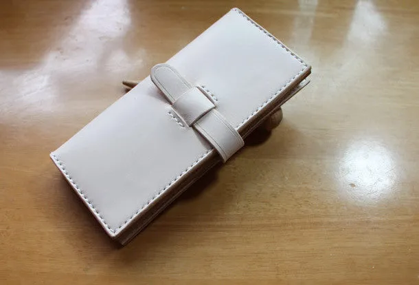 Handmade vintage purse leather wallet long phone wallet clutch wallet beige women