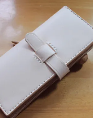 Handmade vintage purse leather wallet long phone wallet clutch wallet beige women