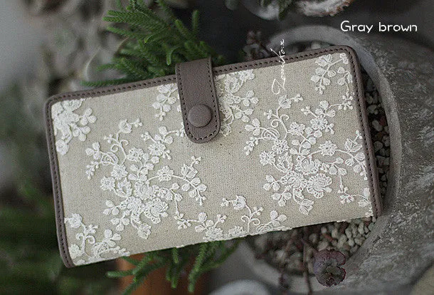 Handmade vintage rustic sweet lace leather long bifold wallet for women/lady girl