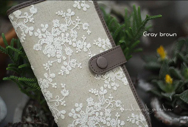 Handmade vintage rustic sweet lace leather long bifold wallet for women/lady girl