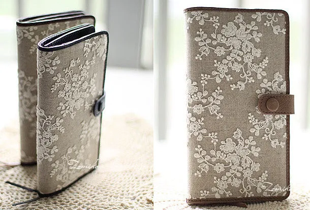 Handmade vintage rustic sweet lace leather long bifold wallet for women/lady girl