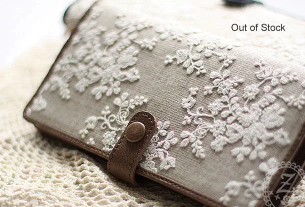 Handmade vintage rustic sweet lace leather long bifold wallet for women/lady girl