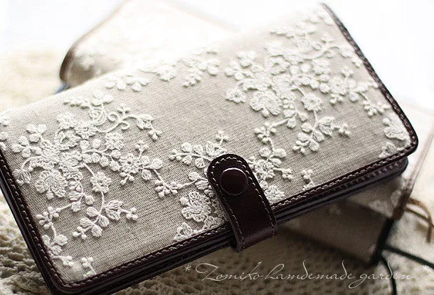Handmade vintage rustic sweet lace leather long bifold wallet for women/lady girl