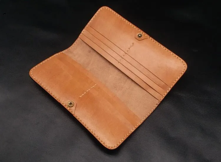 Handmade White Flowers Magnolia denudata Tooled Leather Womens Long Wallet Zipper Clutch For Women