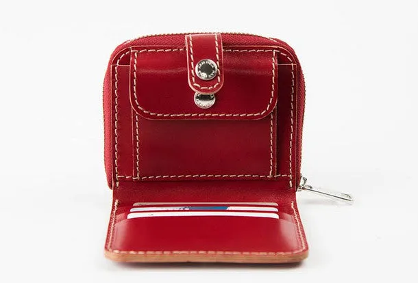 Handmade women billfold leather wallet zip beige red brown navy billfold wallet for her