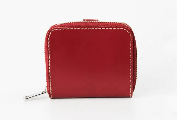 Handmade women billfold leather wallet zip beige red brown navy billfold wallet for her