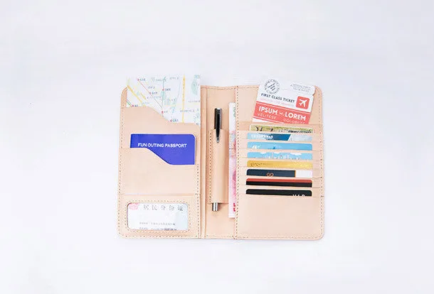 Handmade women long leather passport wallet beige vintage brown black green