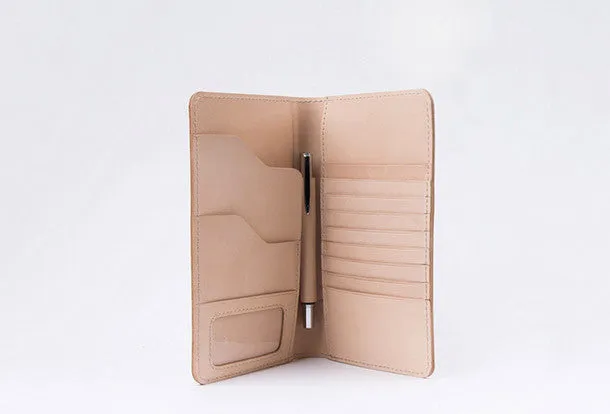 Handmade women long leather passport wallet beige vintage brown black green
