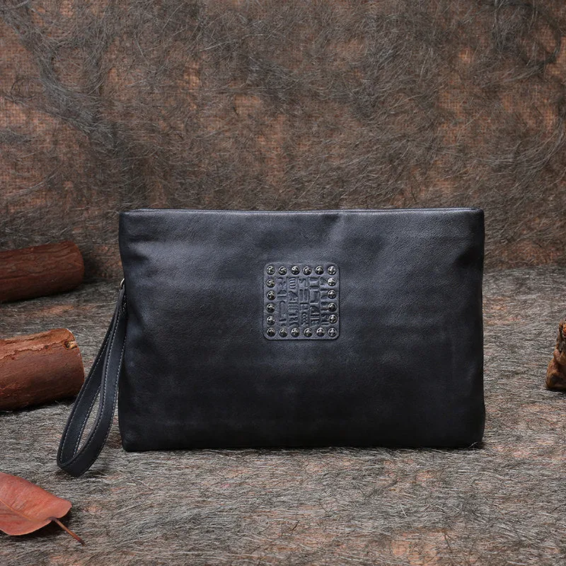 Handmade Womens Brown Leather Large Wristlet Wallets Zip Clutch Purse Ladies Zipper Clutch Wallets for Women