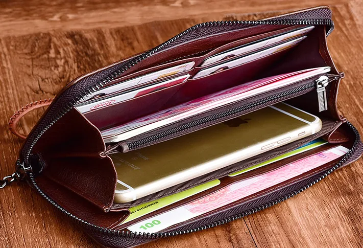 Handmade Womens Brown Leather Plum Blossom Flowers Wristlet Wallet Zip Around Wallet Ladies Zipper Clutch Wallet for Women