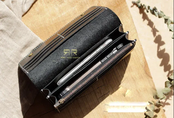Handmade Womens leather bifold clutch Wallet long wallet clutch for women