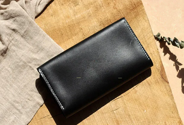 Handmade Womens leather bifold clutch Wallet long wallet clutch for women