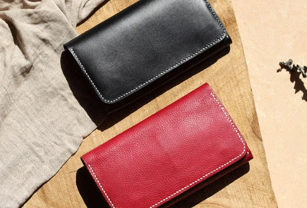Handmade Womens leather bifold clutch Wallet long wallet clutch for women