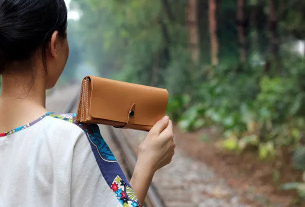 Handmade yellow modern minimalist leather phone clutch long wallet for women