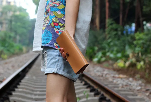 Handmade yellow modern minimalist leather phone clutch long wallet for women
