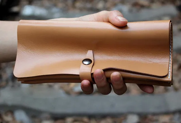 Handmade yellow modern minimalist leather phone clutch long wallet for women