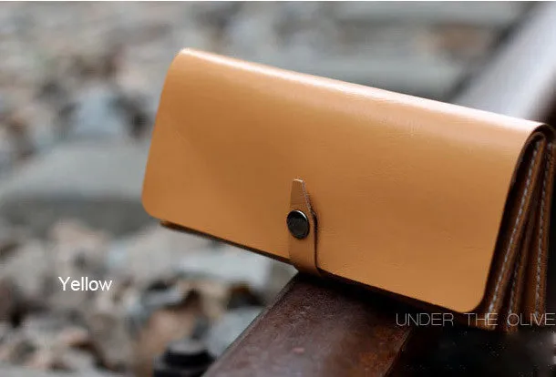 Handmade yellow modern minimalist leather phone clutch long wallet for women