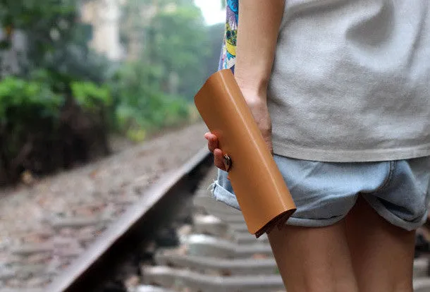 Handmade yellow modern minimalist leather phone clutch long wallet for women