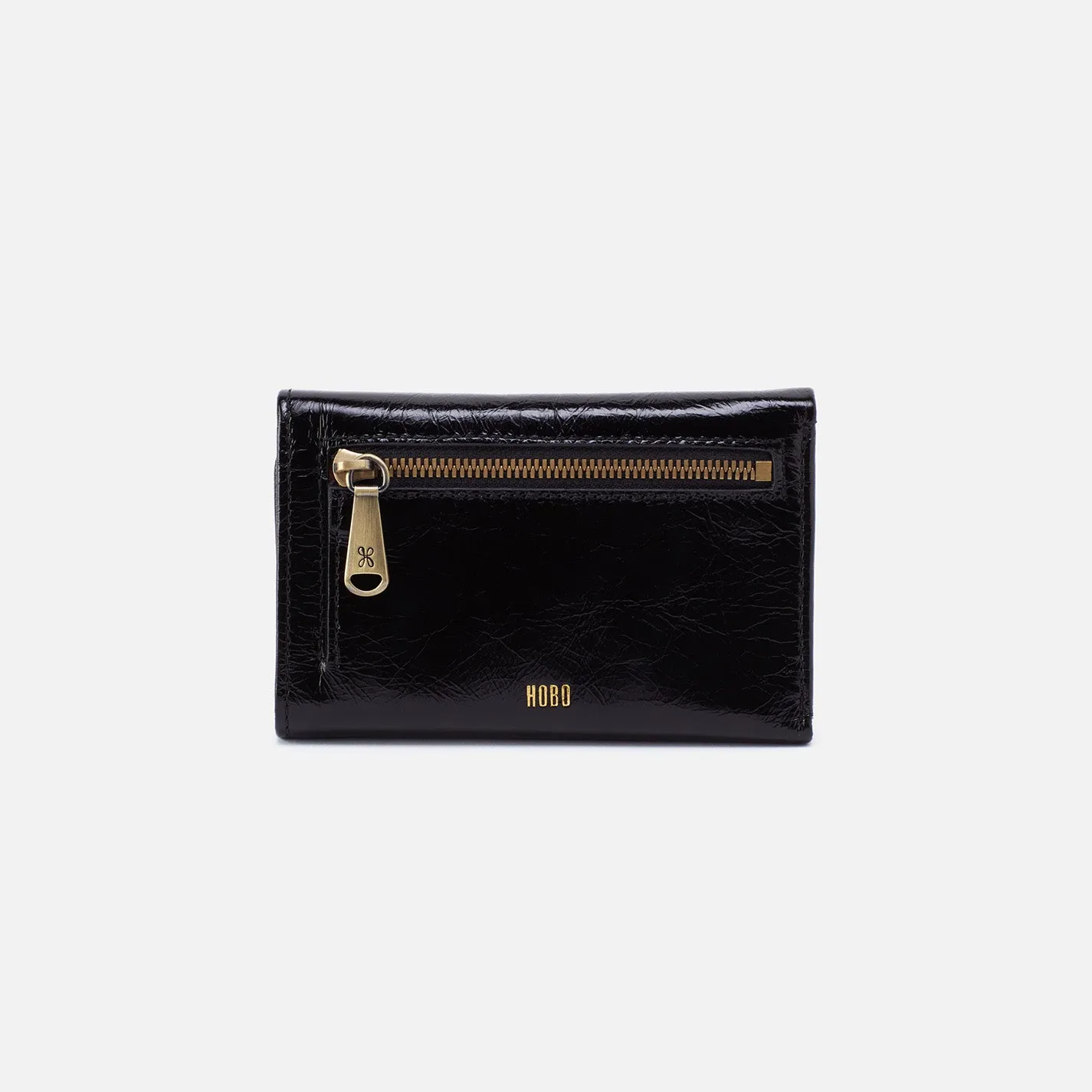 Jill Trifold Wallet In Polished Leather - Black