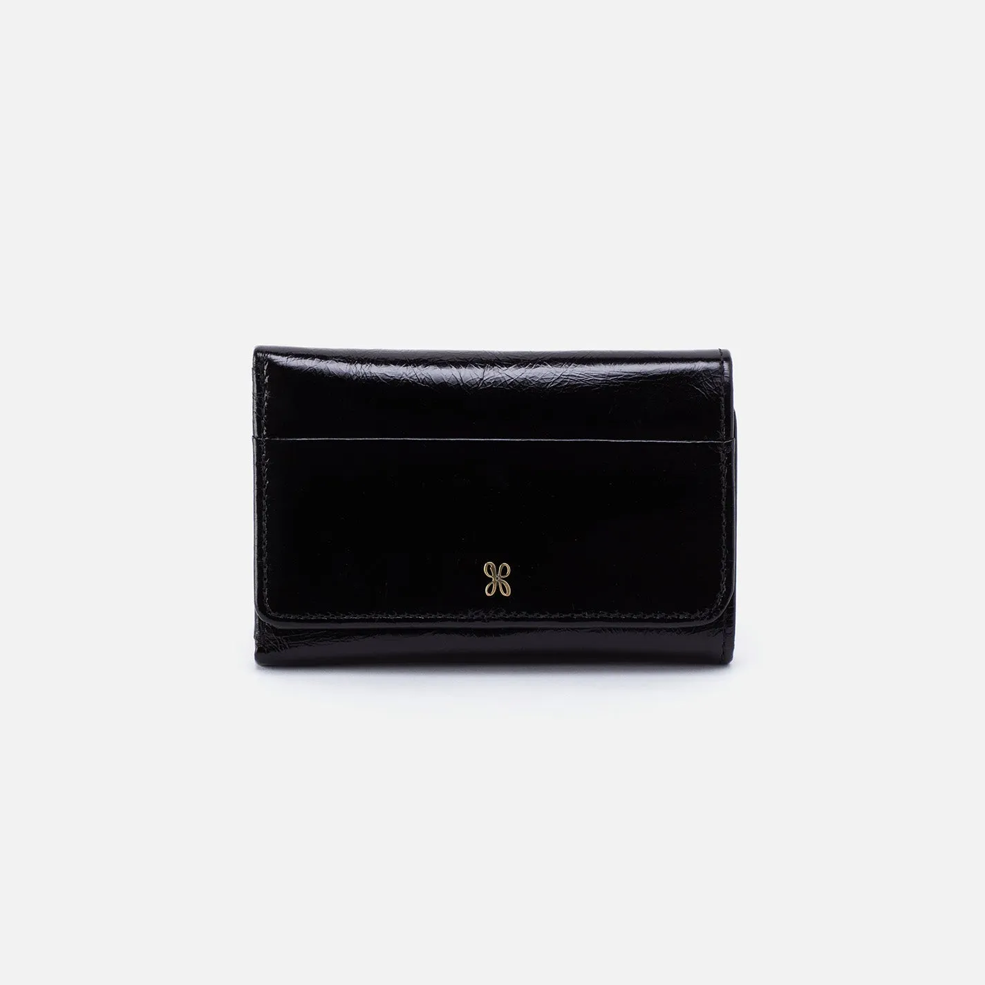 Jill Trifold Wallet In Polished Leather - Black