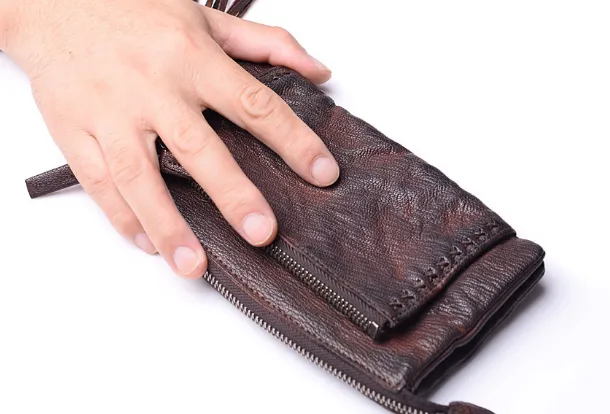 Leather biker Long trucker wallet leather chain men Coffee biker long wallet