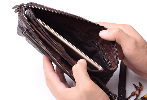 Leather biker Long trucker wallet leather chain men Coffee biker long wallet