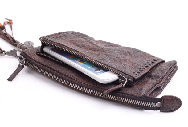 Leather biker Long trucker wallet leather chain men Coffee biker long wallet