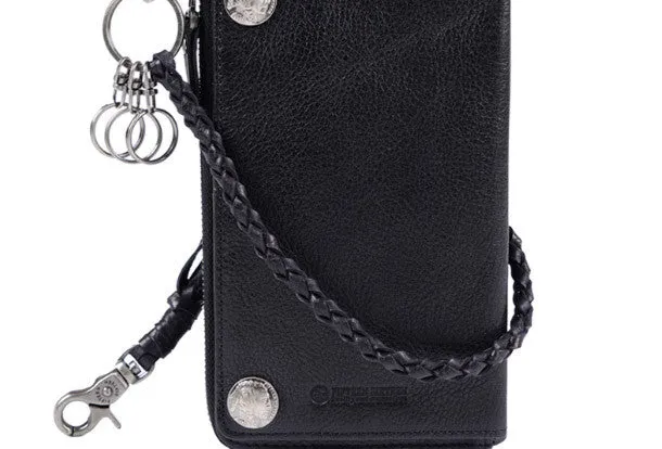 Leather biker trucker wallet leather chain men Black Red long wallet