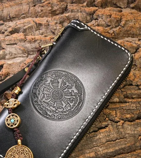Leather Mens Biker Chain Wallet Leather Cool Biker Wallets Long Chain Wallet for Men