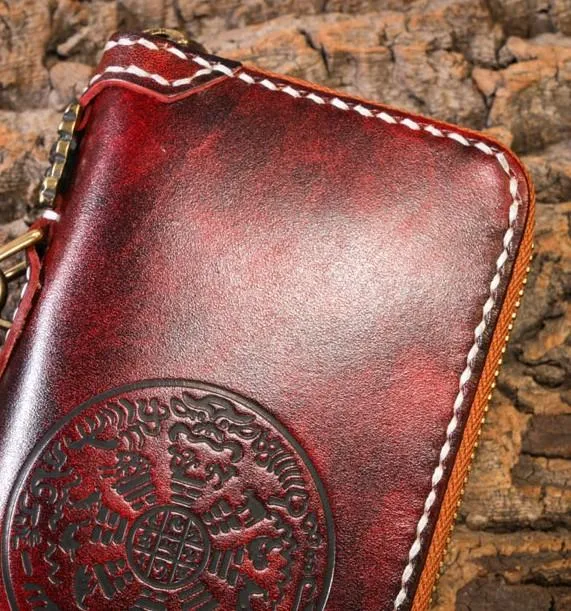 Leather Mens Biker Chain Wallet Leather Cool Biker Wallets Long Chain Wallet for Men