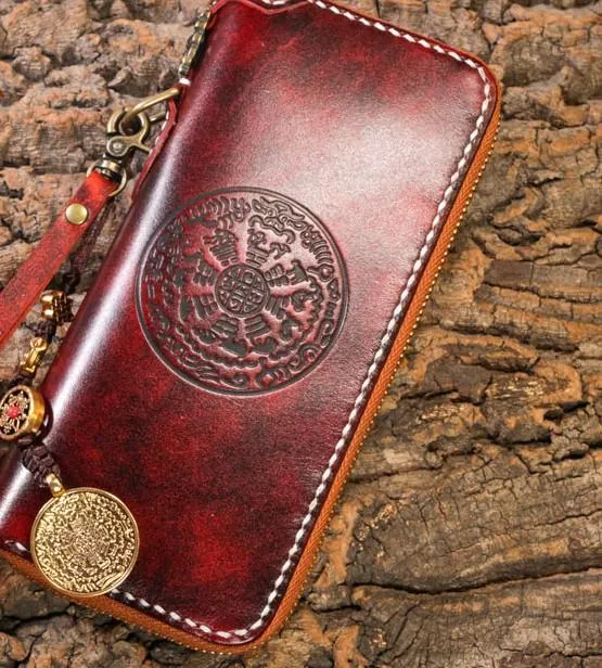 Leather Mens Biker Chain Wallet Leather Cool Biker Wallets Long Chain Wallet for Men