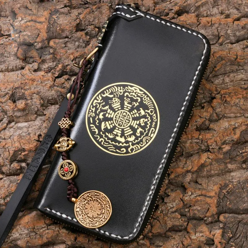 Leather Mens Biker Chain Wallet Leather Cool Biker Wallets Long Chain Wallet for Men