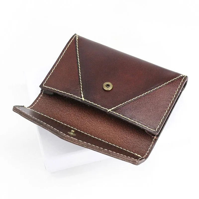 Leather Mens Card Wallet Front Pocket Wallet Envelope Cool Small Change Wallet for Men