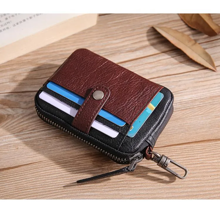 Leather Mens Card Wallets Cool Small Zipper Card Wallet Key Wallet with Belt Clip For Men
