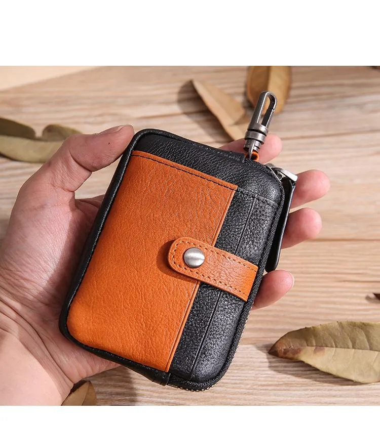 Leather Mens Card Wallets Cool Small Zipper Card Wallet Key Wallet with Belt Clip For Men