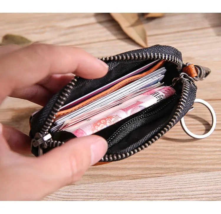 Leather Mens Card Wallets Cool Small Zipper Card Wallet Key Wallet with Belt Clip For Men