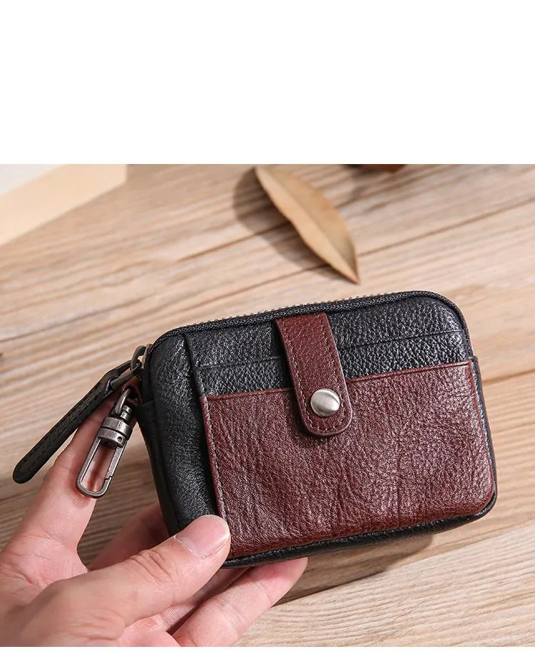 Leather Mens Card Wallets Cool Small Zipper Card Wallet Key Wallet with Belt Clip For Men
