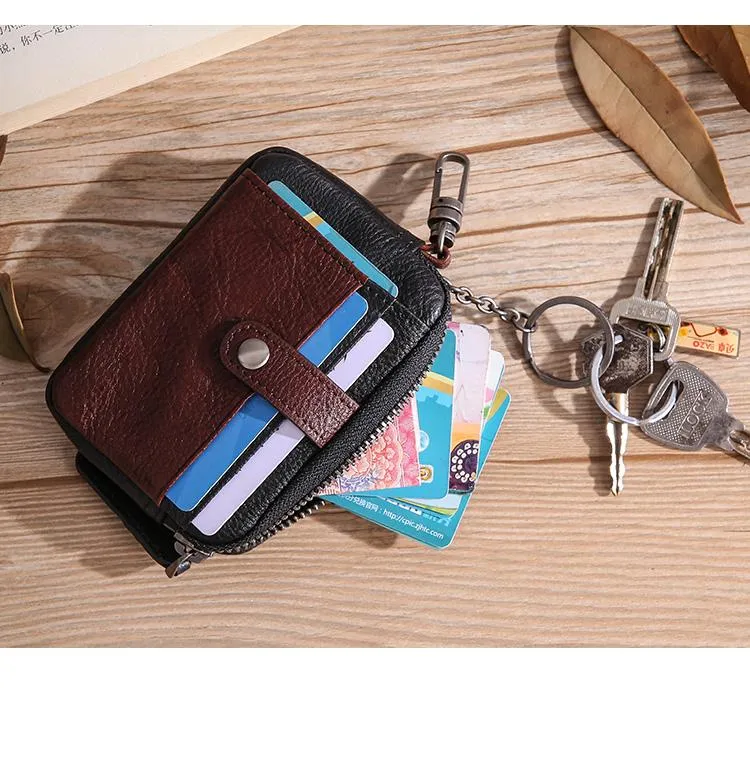 Leather Mens Card Wallets Cool Small Zipper Card Wallet Key Wallet with Belt Clip For Men