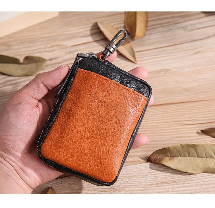 Leather Mens Card Wallets Cool Small Zipper Card Wallet Key Wallet with Belt Clip For Men